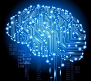 Cerebro formado por conexões tecnologicas azuis