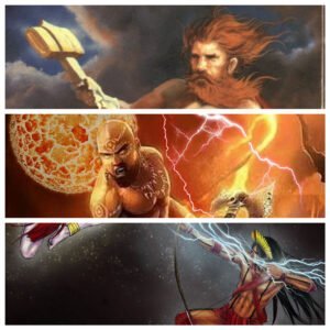  De cima pra baixo, Thor, Xangô e Tupã.